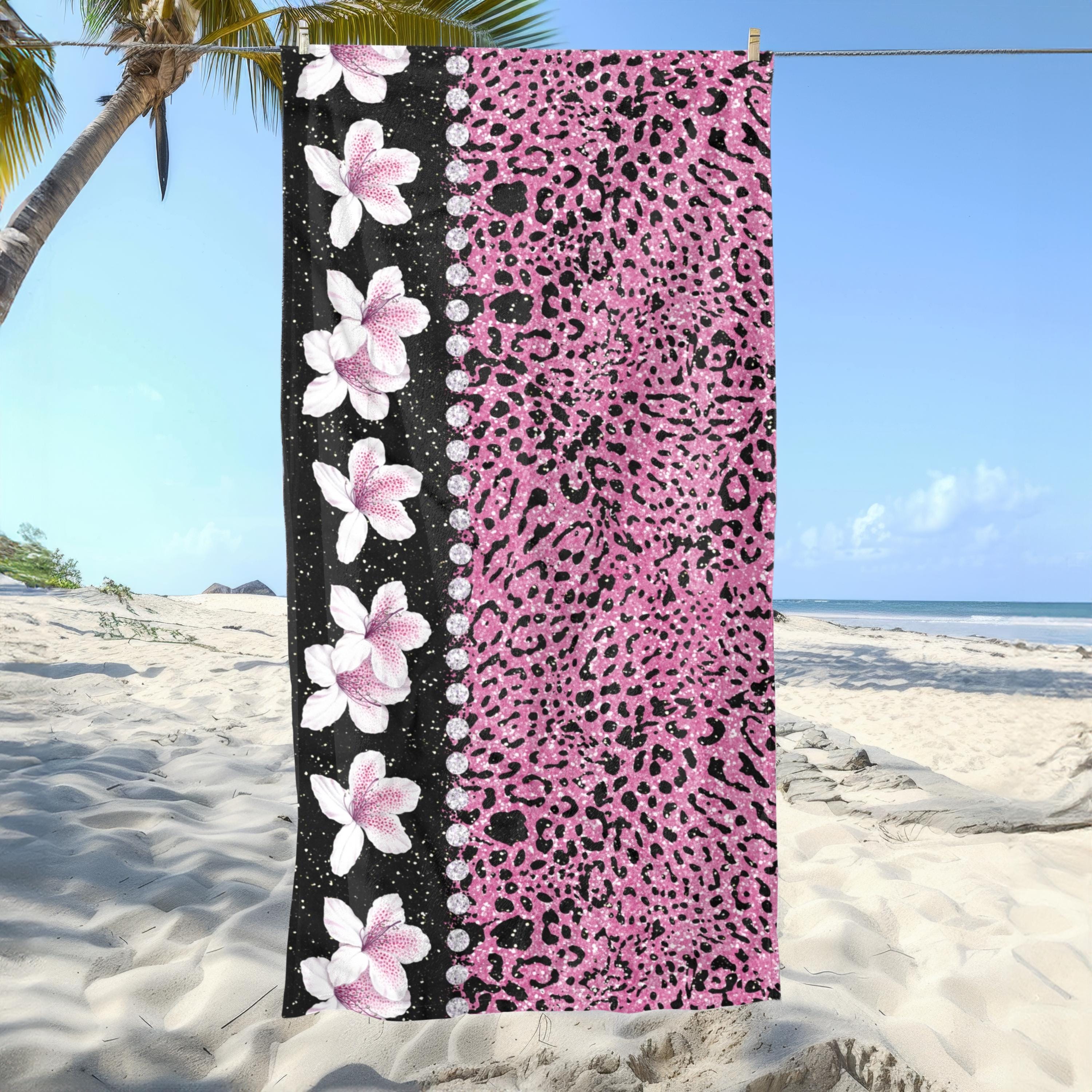 

1PC Fierce Floral & Leopard Print Beach Towel Summer Vacation Essential Poolside Accessory Perfect Gift for Beach Lovers W40*H60(CM)