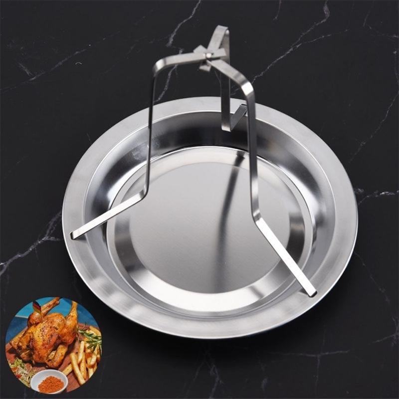 Stainless Steel Uncoated Chicken Roasting Rack with Base for Home, Hotel, and Restaurant.