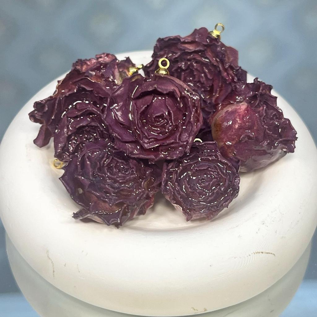 Rose-Dyed Epoxy Resin Flower Heads for DIY Earrings & Bracelets, Real Dried Semi-Finished Ornaments