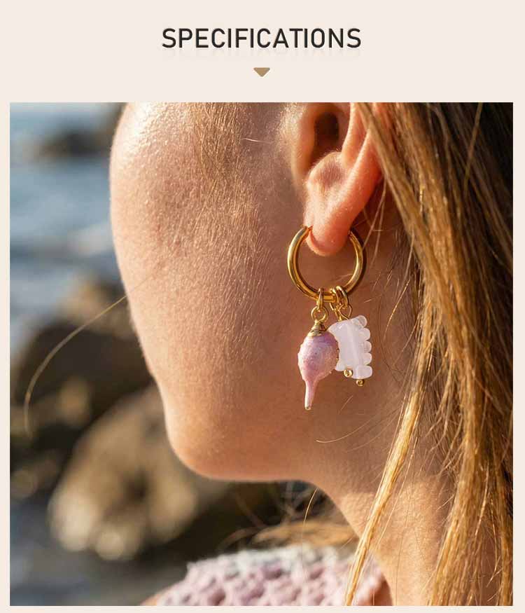 Ocean Starfish Turtle Fish Shell Charms Stainless Steel Hoop Earrings for Women Natural Stone Gravel Dangle Earrings Jewelry