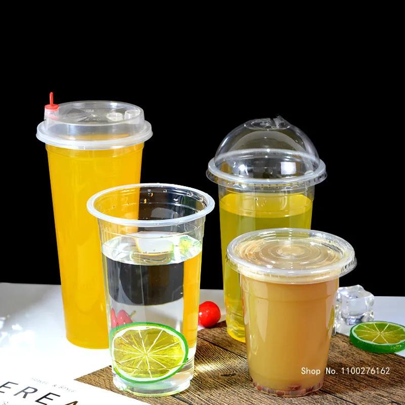 100pcs High Quality 95mm Caliber Transparent Disposable Glasses 400ml Plastic Cups for Drink Party Favors Milk Tea Cup with Lid