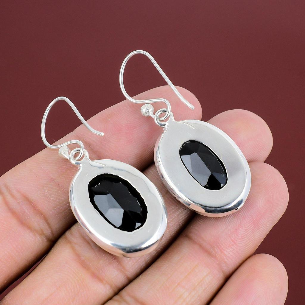 Faceted Black Onyx Earrings Gemstone Earring 925 Sterling Silver Earring Handmade Jewelry Drop Earrings Dainty Silver Jewelry Gifts For Wife