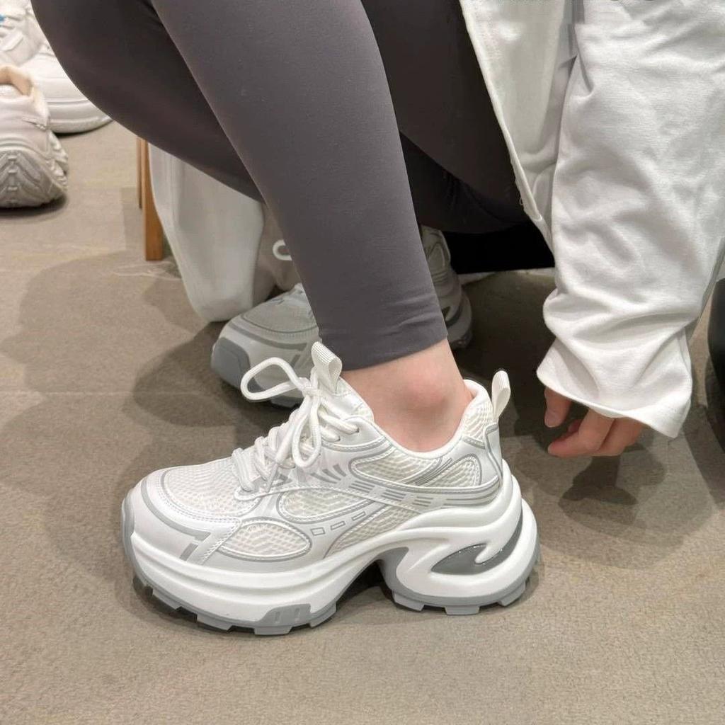 Thick-soled heightening dad shoes women's spring 2025 new versatile sports and leisure women's shoes mesh breathable white shoes