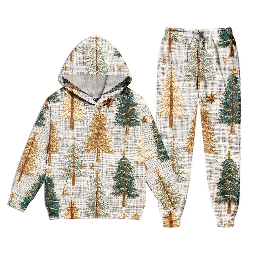 Kids Christmas Print Hooded Sweatshirt Set for Boys and Girls