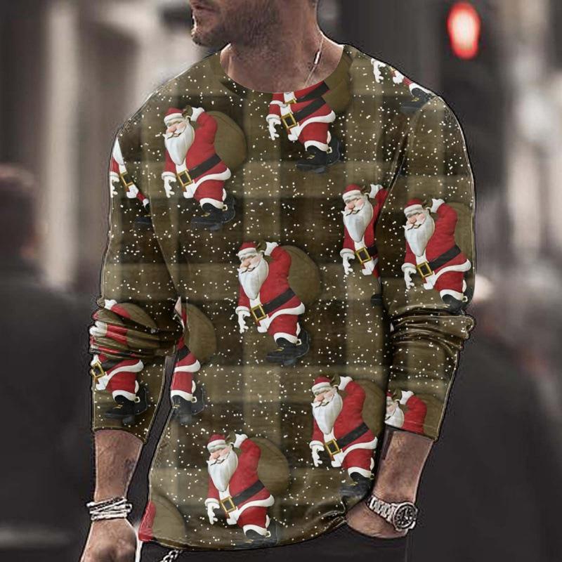 New Men's Long Sleeved Round Neck T-shirtr Autumn Winter Christmas 3D Digital Printed Christmas Tree T-shirt