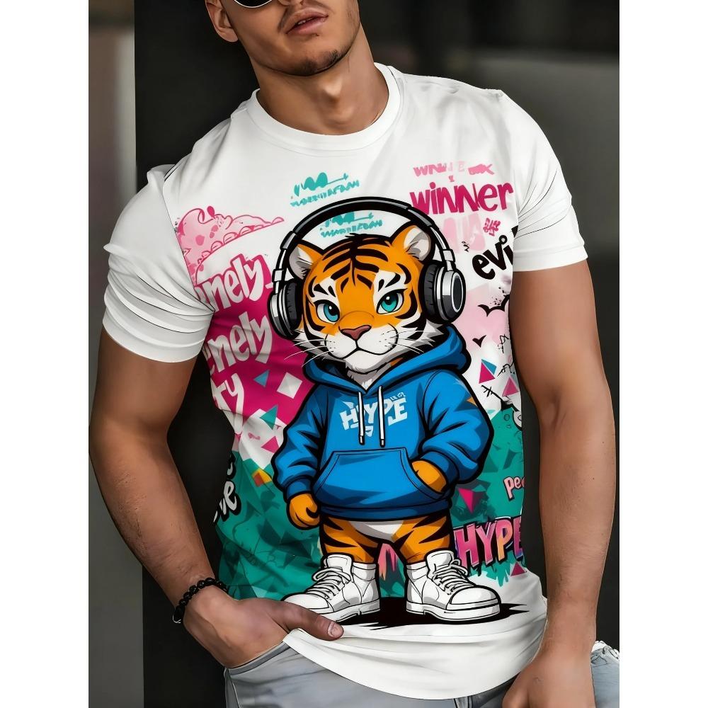 Cartoon Animal Print Men's T-Shirts Funny 3D Wolf Pattern Oversized Short Sleeve Streetwear Casual O-neck T-Shirts
