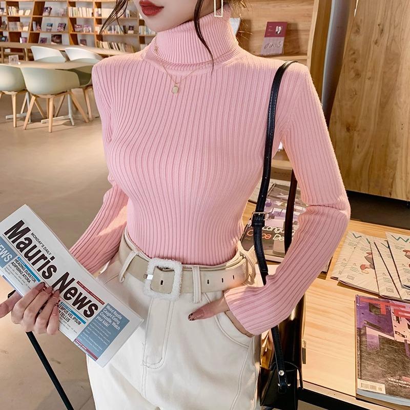 Solid Half High Collar Base Pullover Sweater for Women Autumn and Winter New Knitted Sweaters Long Sleeve Slim Fit Casual Woman Jumpers Tops 25055