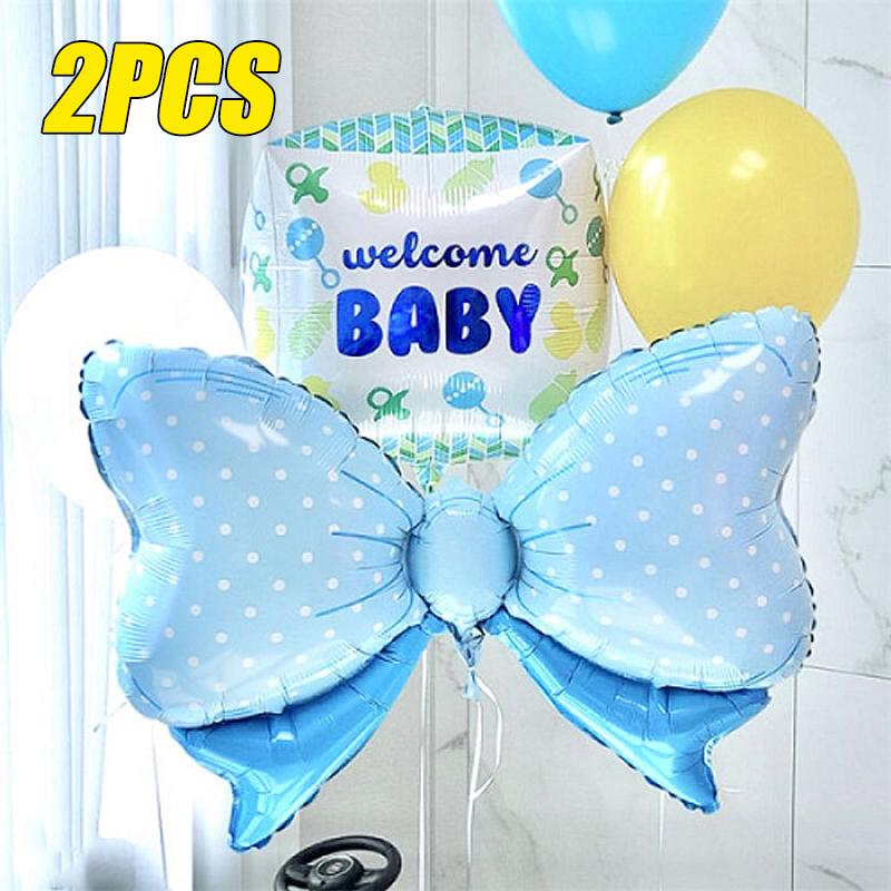 1/10/20PCS Ins Style Powder Blue Bow Shaped Aluminium Film Balloon Happy Birthday 100 Days Children Baby Party Photo Props