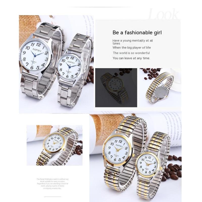 Middle-aged and Elderly Large Dial Pointer Digital Surface Elastic Elastic Band Quartz Men's and Women's Watches