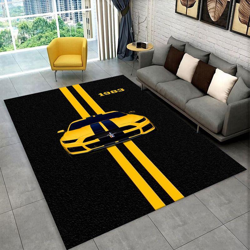 Retro Mustang Racing Car Sign Carpet Rug for Bedroom Living Room Sofa Playroom Doormat Home Decor,Kid Area Rug Non-slip Gift