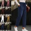 New Fall Women's Clothing Solid Elastic Waist Corduroy Pants Women Straight Leg Casual