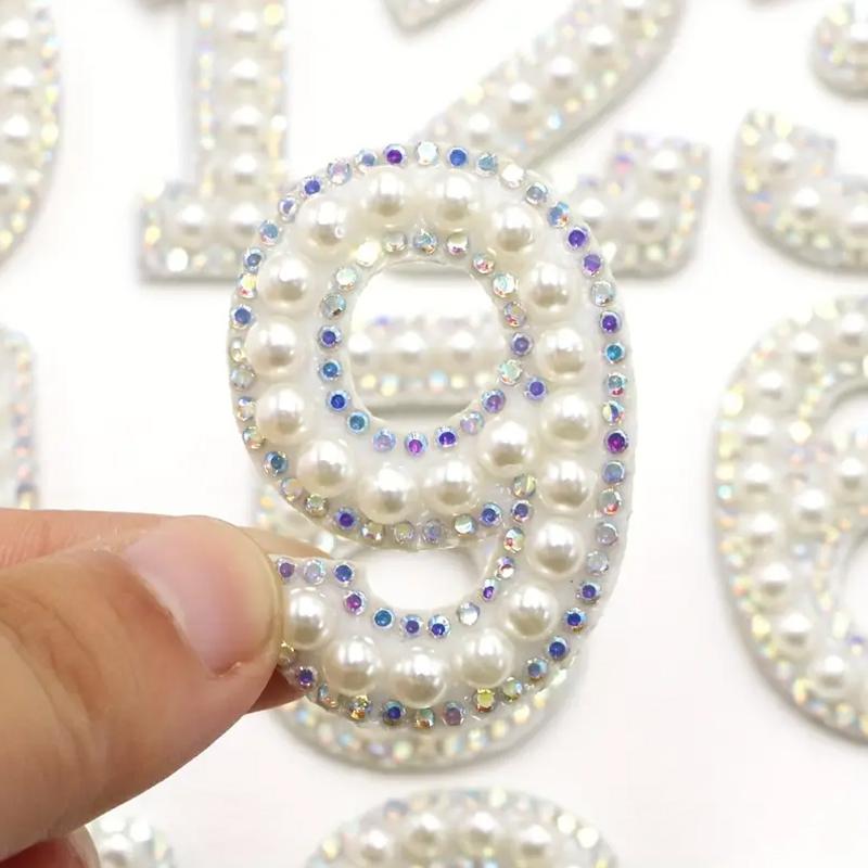 10Pcs Clothing Decal Diy Decoration Digital Patch Sparkling Crystal Pearl Digital Patch Clothing