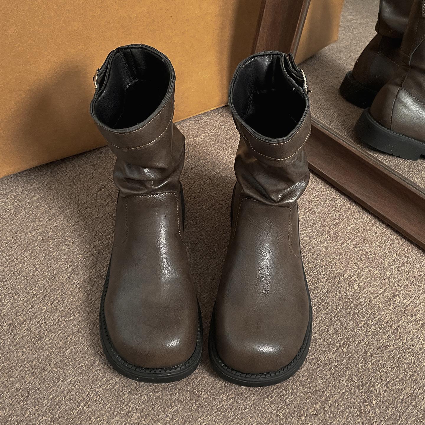 

Vintage black premium British platform Martin boots women s 2025 new autumn with skirt, thin stacking boots 40 коричневый