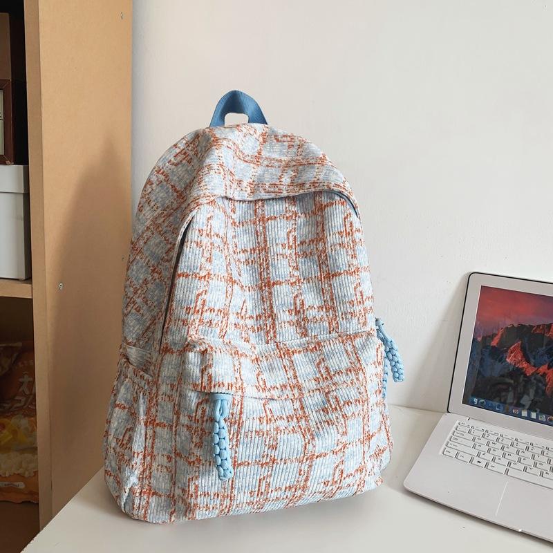 

Plaid schoolbag female college students niche design sense summer junior high school high school students high value backpack синий