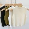 Women's Vest Tank Solid Color Knitted Tees Cropped Camisole Sweater Half-turtleneck Spring Autumn Sleeveless