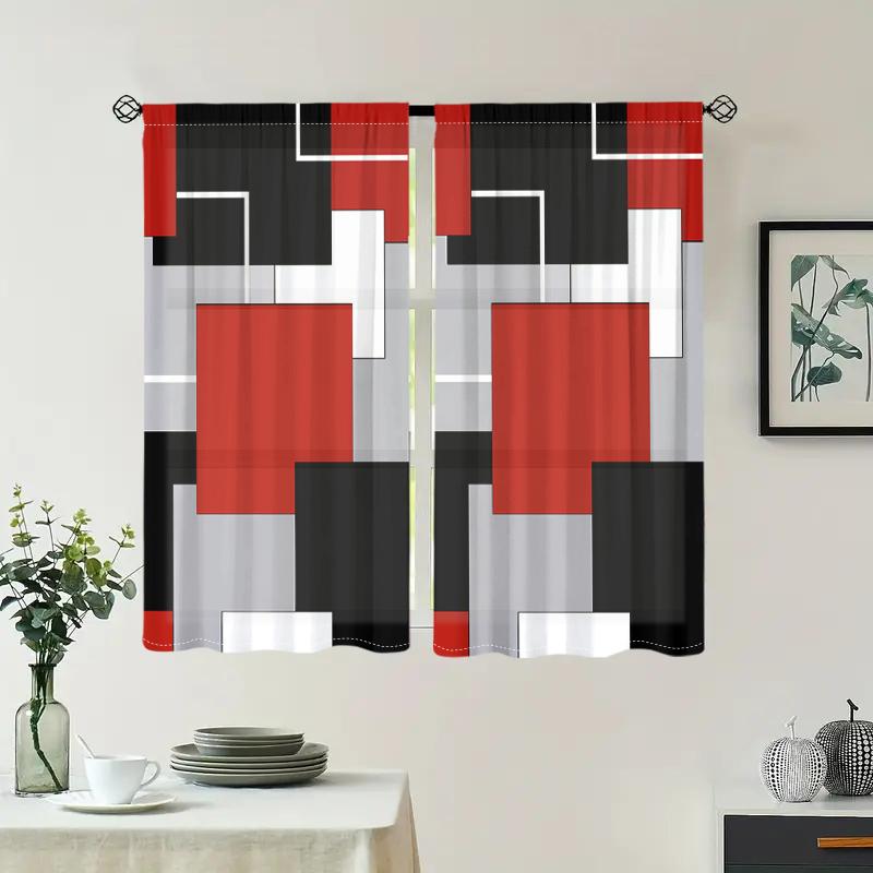 2 Pieces, Elegant Grid Semi Transparent Curtains - Durable and Easy To Hang, Used for Living Room, Bedroom, Home Decoration