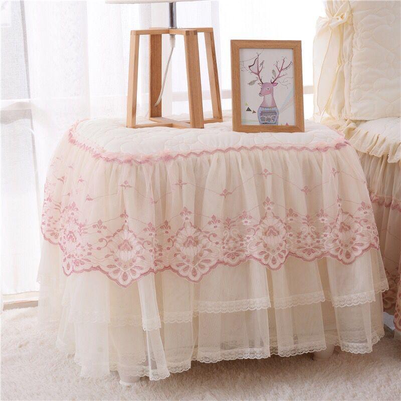 Romantic Lace Bedside Cabinet Table Cover Quilted Dust Cover Bedroom Bedside Table Skirt Cotton Padding Tablecloth