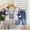 Boys' Long Sleeved 3-piece Set, Children's Hooded Animal Print Jacket+cartoon T-shirt+casual Denim Pants, Cute Baby Clothes