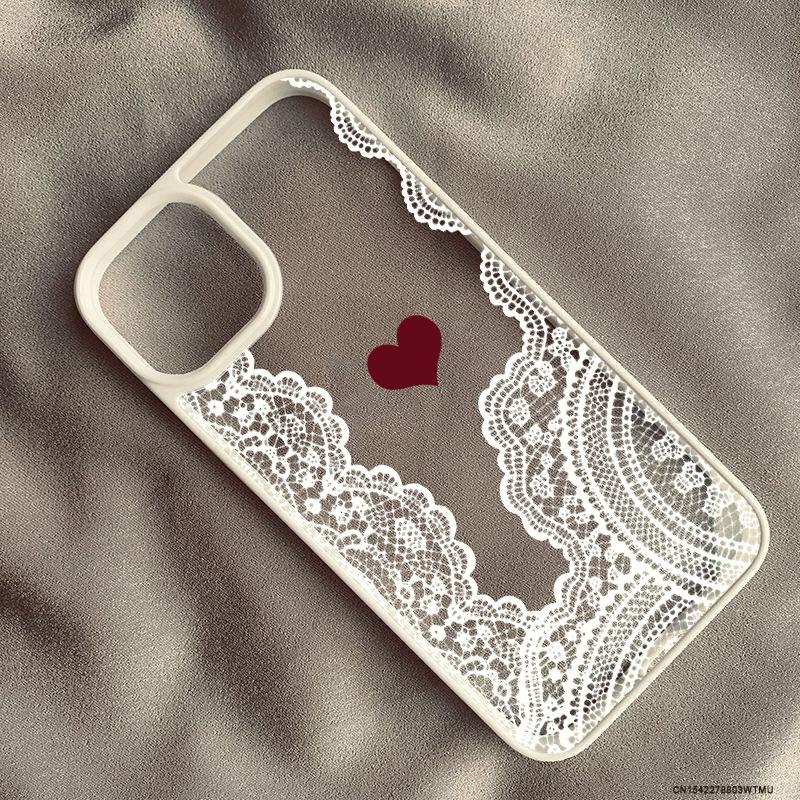 Cute Black White Lace Floral Pattern Phone Case For iPhone 16 17 Pro 15 17Air 13 11 12 XS Max 7 8 14 Plus XR Clear Hard Cover