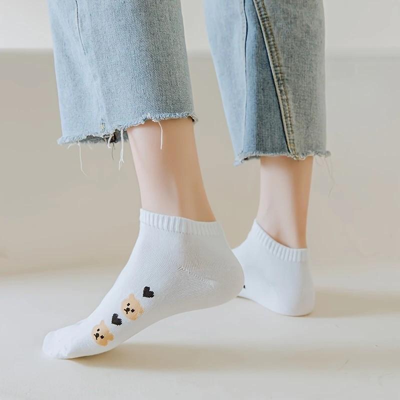 5/10/20 Pairs Women Animal Printed Short Socks Spring Summer Sweat Absorbing Breathable Comfortable Knitted Fabric Casual Socks