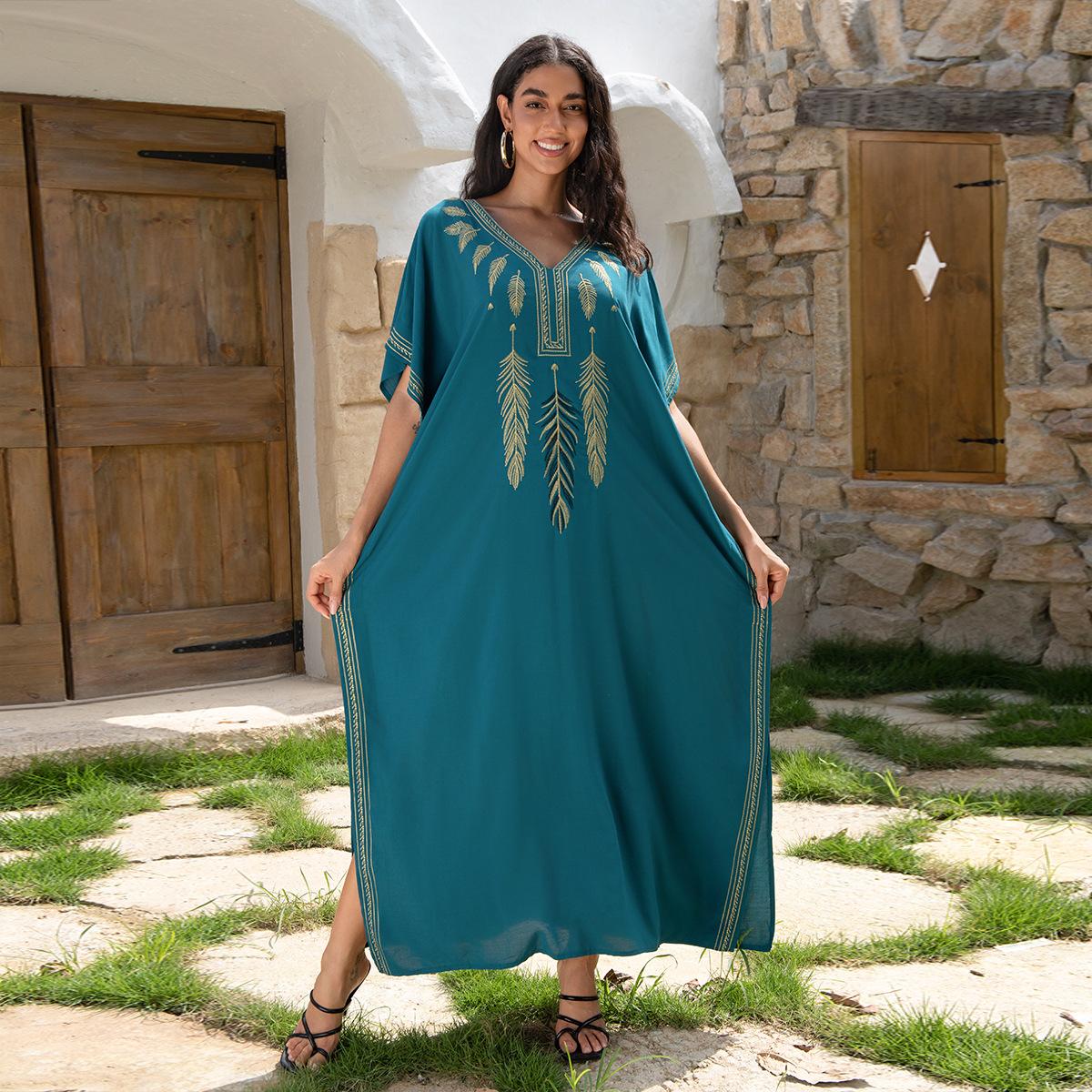 

Женская мода лето весна перо принт рукава 1/2 V-образный вырез свободная талия повседневные платья Size: One Size