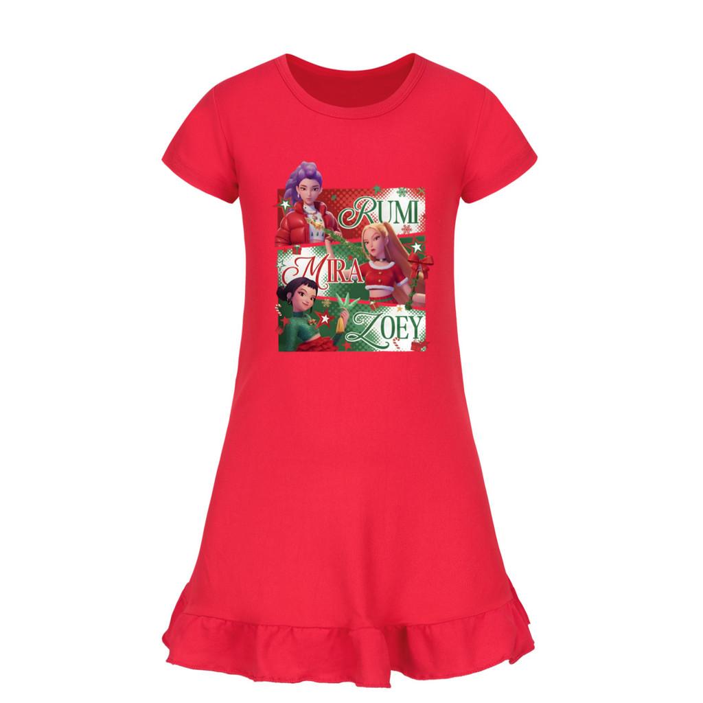 5167 Kids Girls Christmas New Year Mira Zoey Rumi Printed Ruffle Short Sleeves Casual Dress