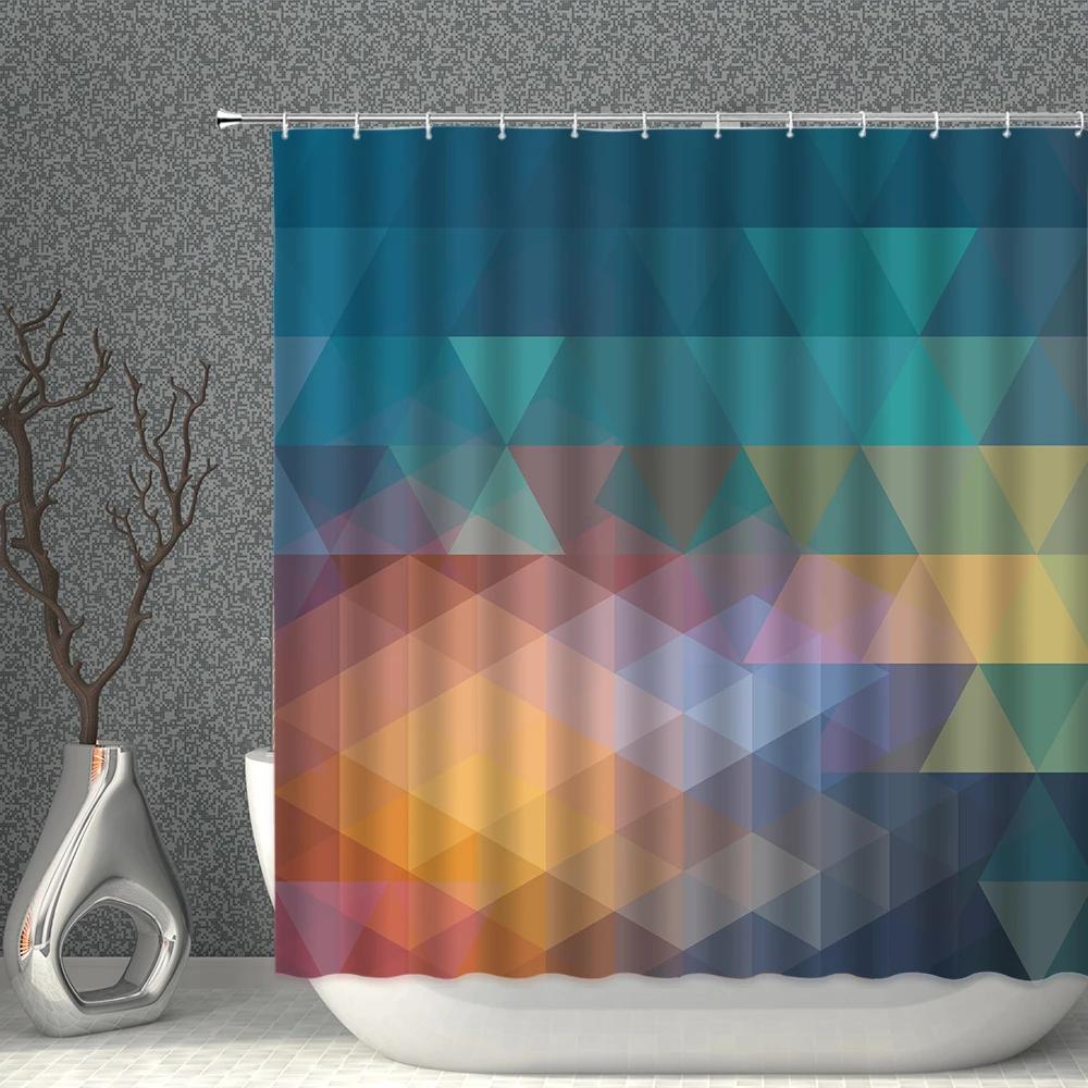Colorful Geometry Shower Curtain Set Nordic Style Bath Curtains Waterproof Fabric Bathroom Screen Bathtub Home Decor With Hooks
