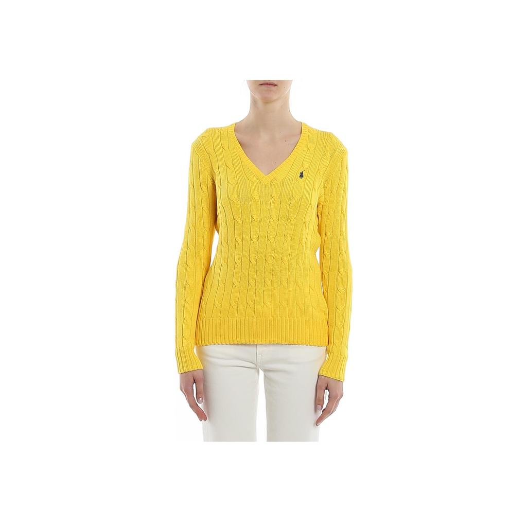 Polo Ralph Lauren Logo Embroidered V-Neck Pullover Long Sleeve Knit Sweater Women Sweater Yellow 211580008-057