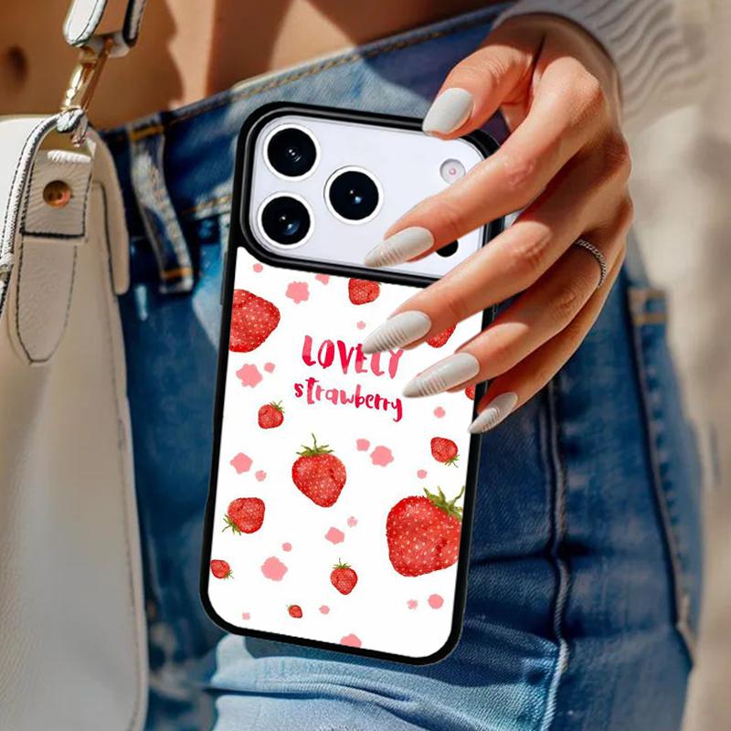 Pink Cherries Cherry Strawberry Phone Case For iPhone 17 Air 14 15 13 12 Max Cover For Apple 16e 11 Pro Max Plus Coque