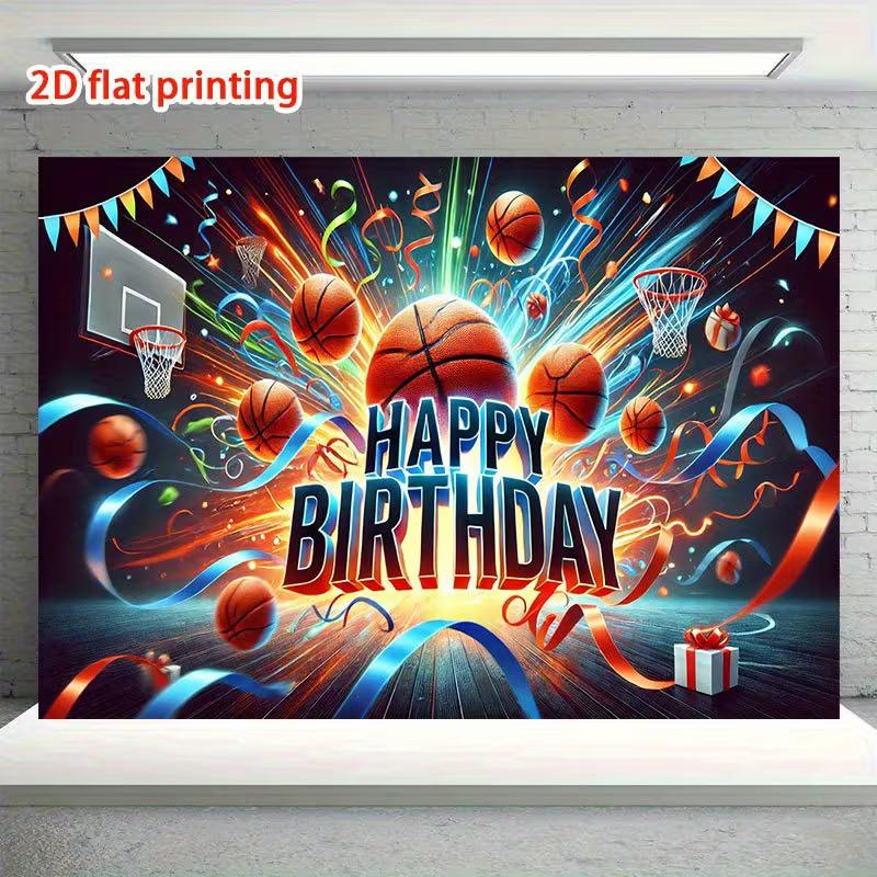 Sfondo per Photo Booth di Compleanno di Pallacanestro 2D per Eventi di Ragazzi