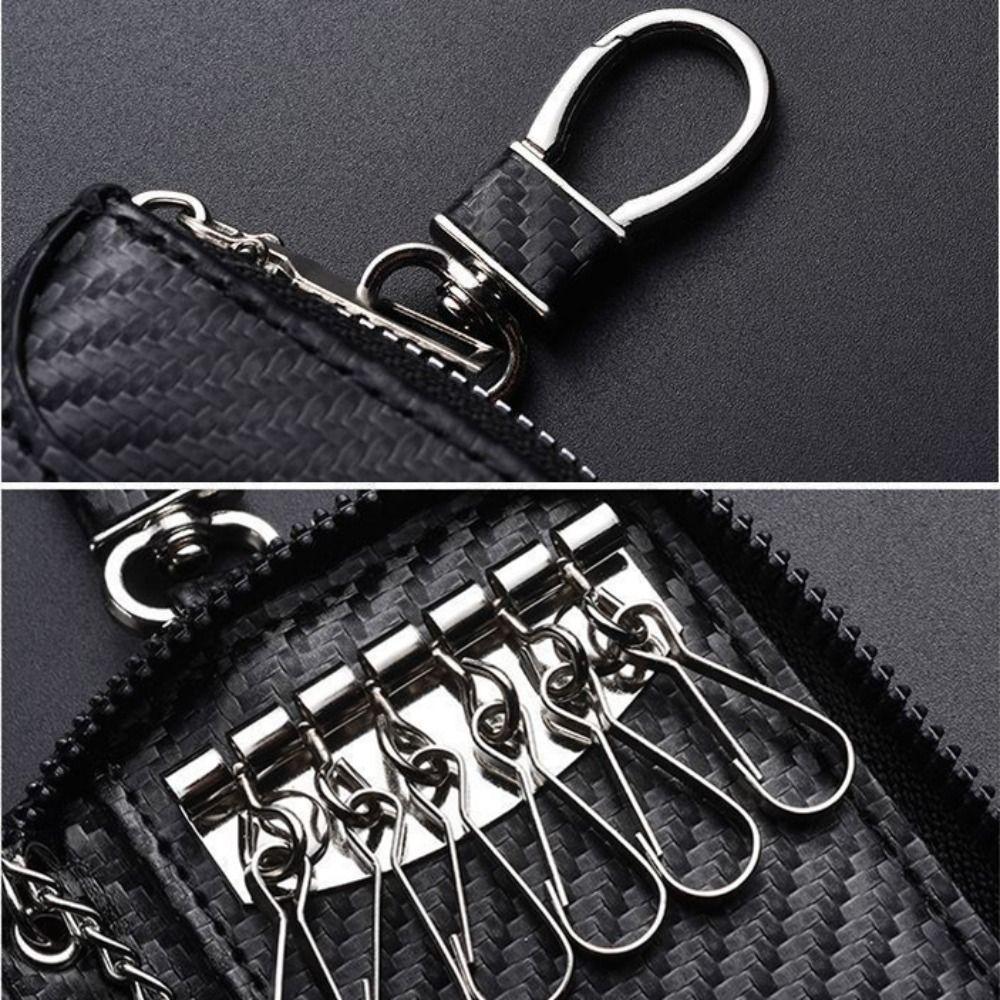 New PU Leather Keychain Bag Portable Retro Car Key Bag Mini Carbon Fiber Wallet Card Holder