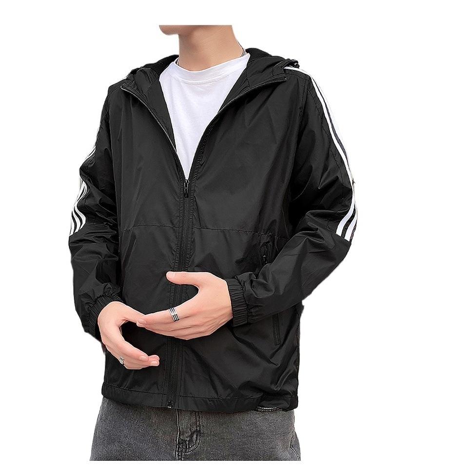 

Спортивная куртка Three Bars, мужская, весенне-осенняя, повседневная, модная, для бега, тренчкот, куртка с капюшоном L чёрный