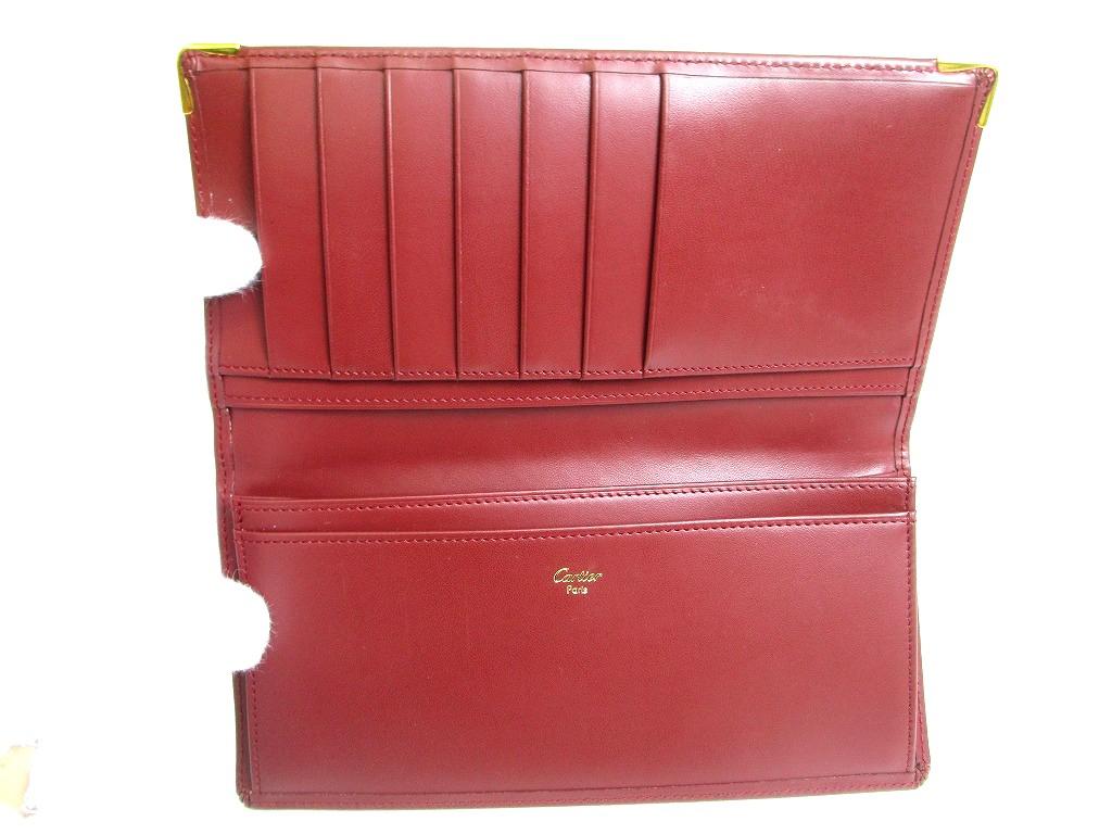 Authentisches Cartier Must de Cartier Bordeaux Leder Langes Klapp-Scheinportemonnaie #b131 Geöffnete Schachtel