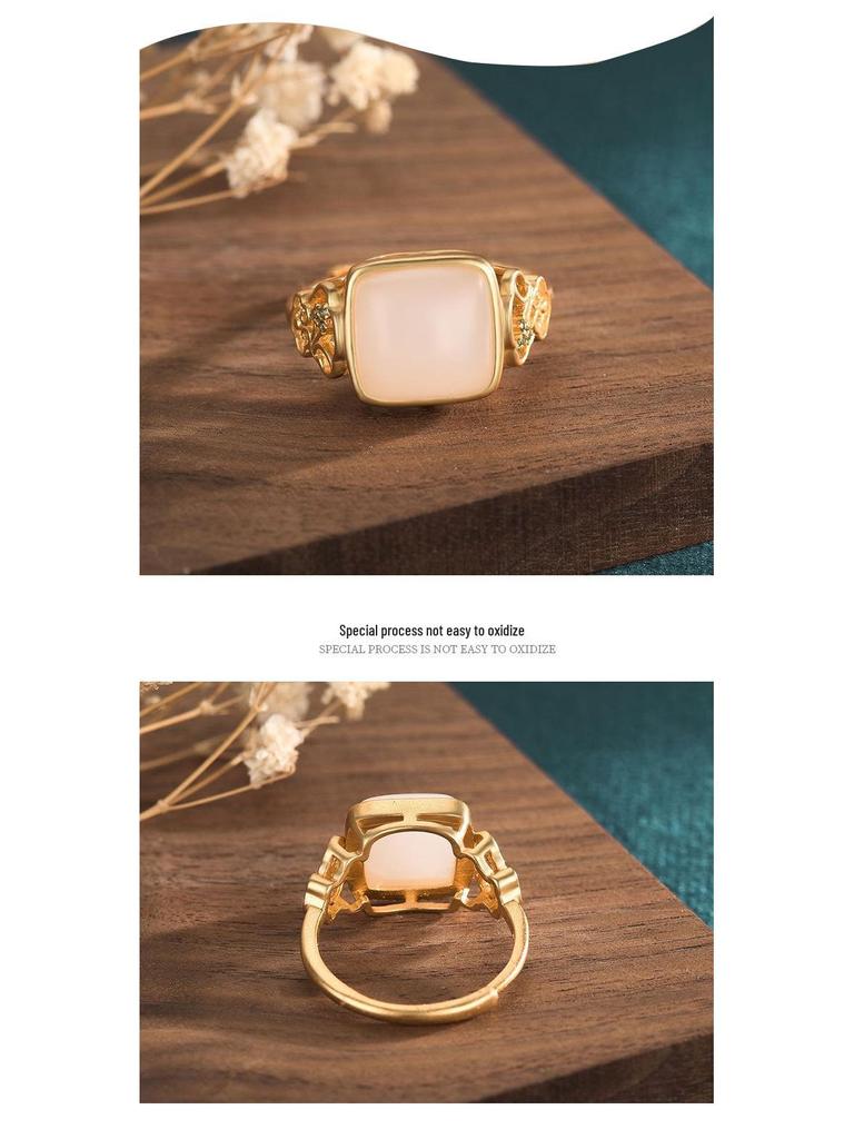 Eleganter chinesischer Hofstil vergoldeter Kupferring mit eingelegtem weißen Jade