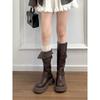 Cowhide Version~ Leather Thick-soled Maillard Boots Women's 2025 New Autumn and Winter Retro Tall Knight Boots
