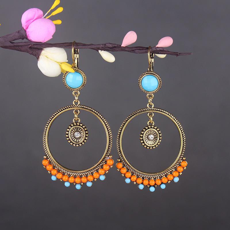 Bohemian Turquoise Owl Dream Catcher Tassel Earrings for Women