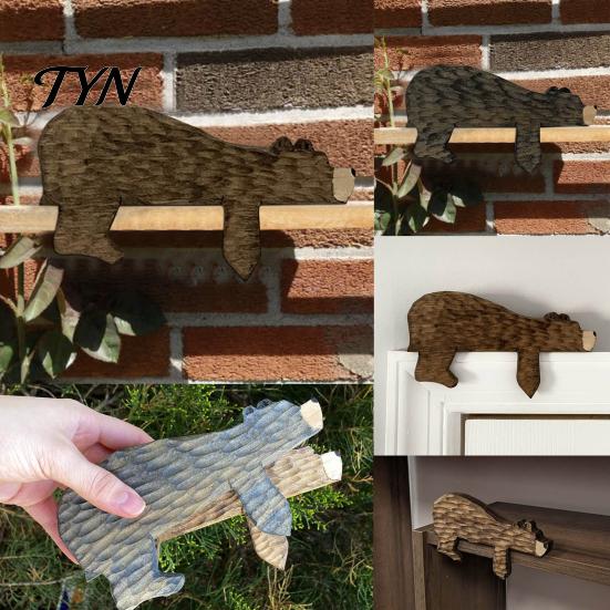 Nursery Door Frame Decoration Wood Brown Bear Topper, Adorable Shape Statue Decor, Nature Inspired Room Decor Animal Shelf Corner Wall Art for