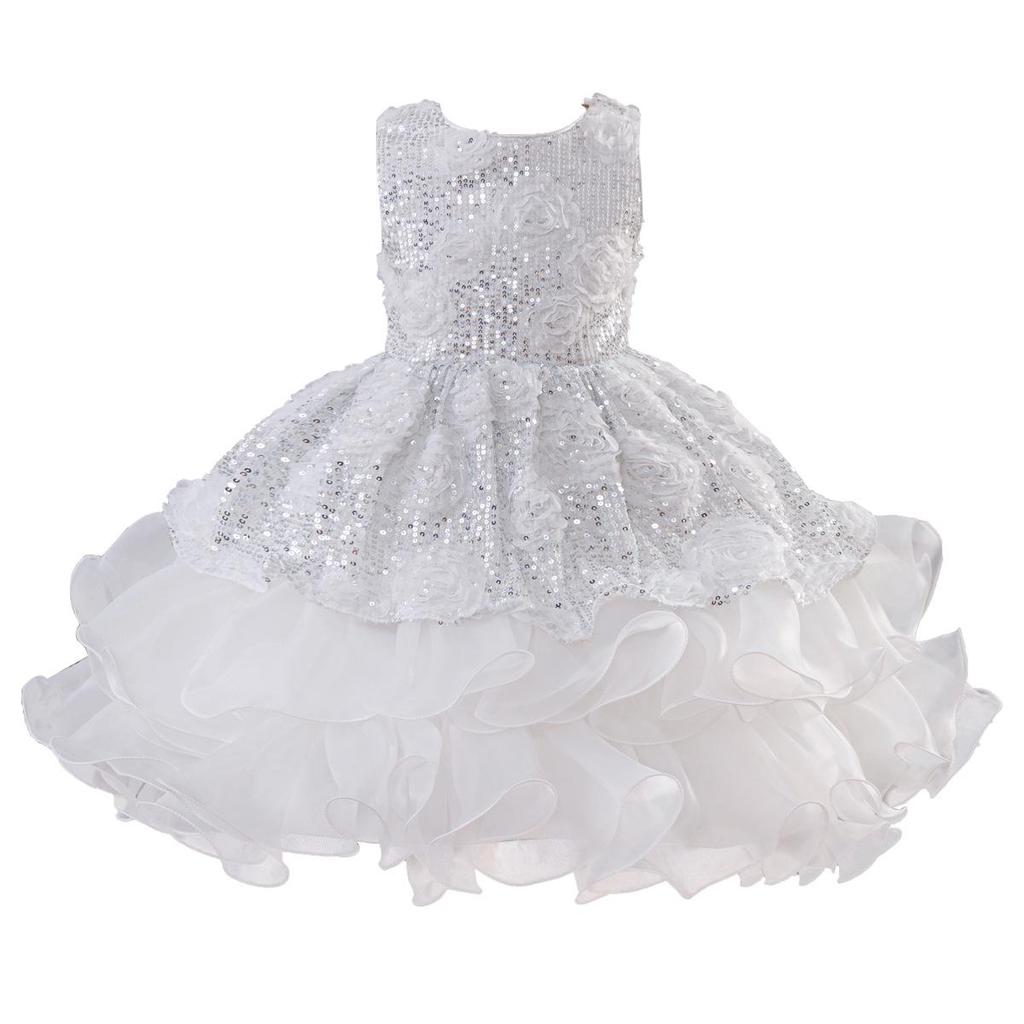 Funkelndes Prinzessinnen-Hochzeits- und Auftrittskleid für Mädchen mit flauschigem Rock für ältere Kinder