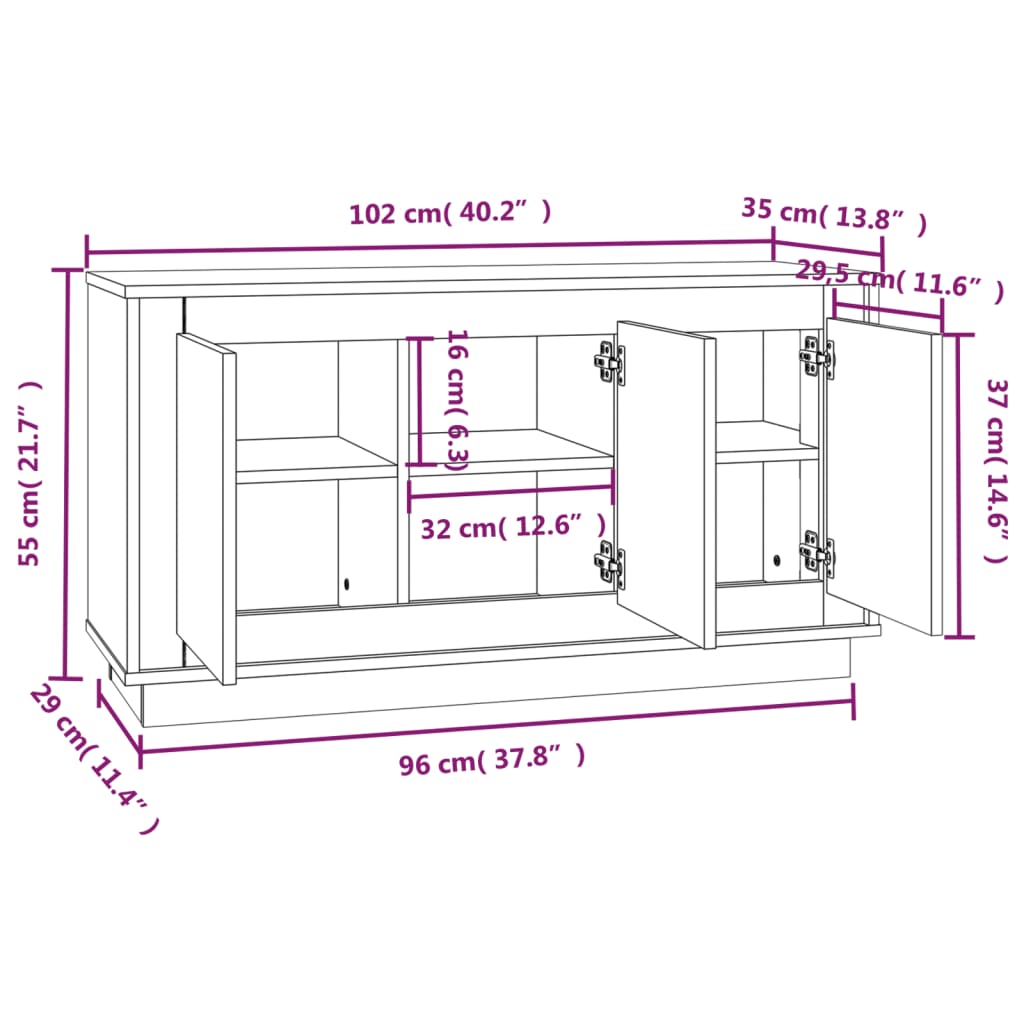Sideboard Gray Sonoma 102x35x55 cm Particleboard