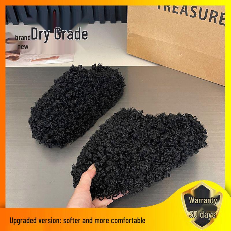 High-End Women's Furry Slippers - Height-Boosting, Thick-Sole, Closed-Toe, Cotton for Autumn/Winter In Apricot, Black, Dark Brown.