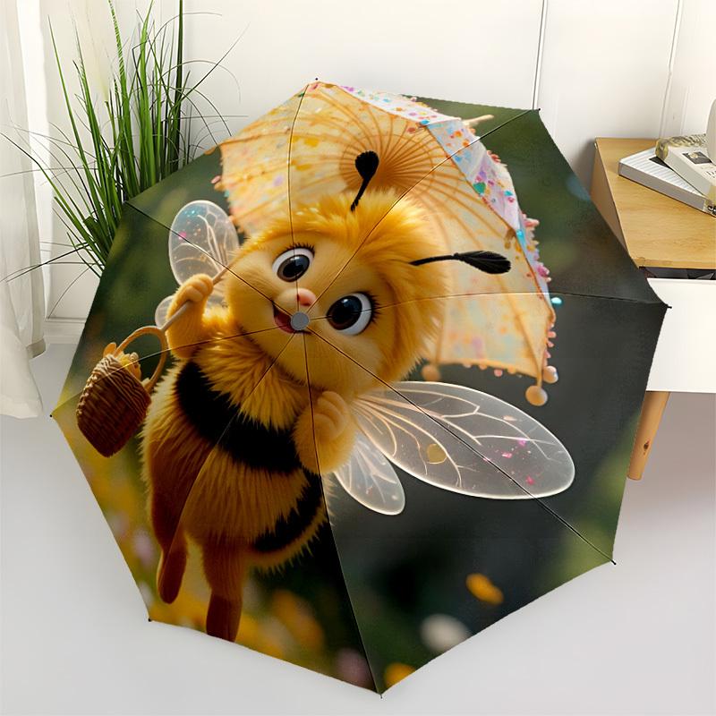 1pc Bee Umbrella Automatic Open/Close Umbrella with Folding Feature Compact Travel Umbrella, Lightweight Design, for Commuting093