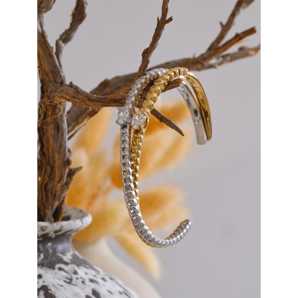 Yhpup Trendy Stainless Steel Zircon Chain Cuff Open Bracelet Bangle Waterproof Fashion Wrist Jewelry Accessories