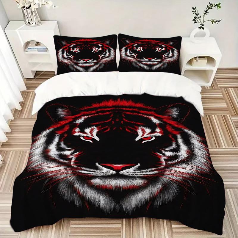 3pcs Tiger Face Duvet Cover Set, Soft Comfortable Duvet Cover,Guest Room (1*Duvet Cover + 2*Pillowcase, Without Core) Yy251104156