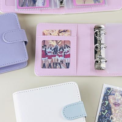 Mini Candy Color Pu Leather Kpop Photocards Binder Collect Book 3inch Card Storage Idol Card Photo Album Holder Book Stationery