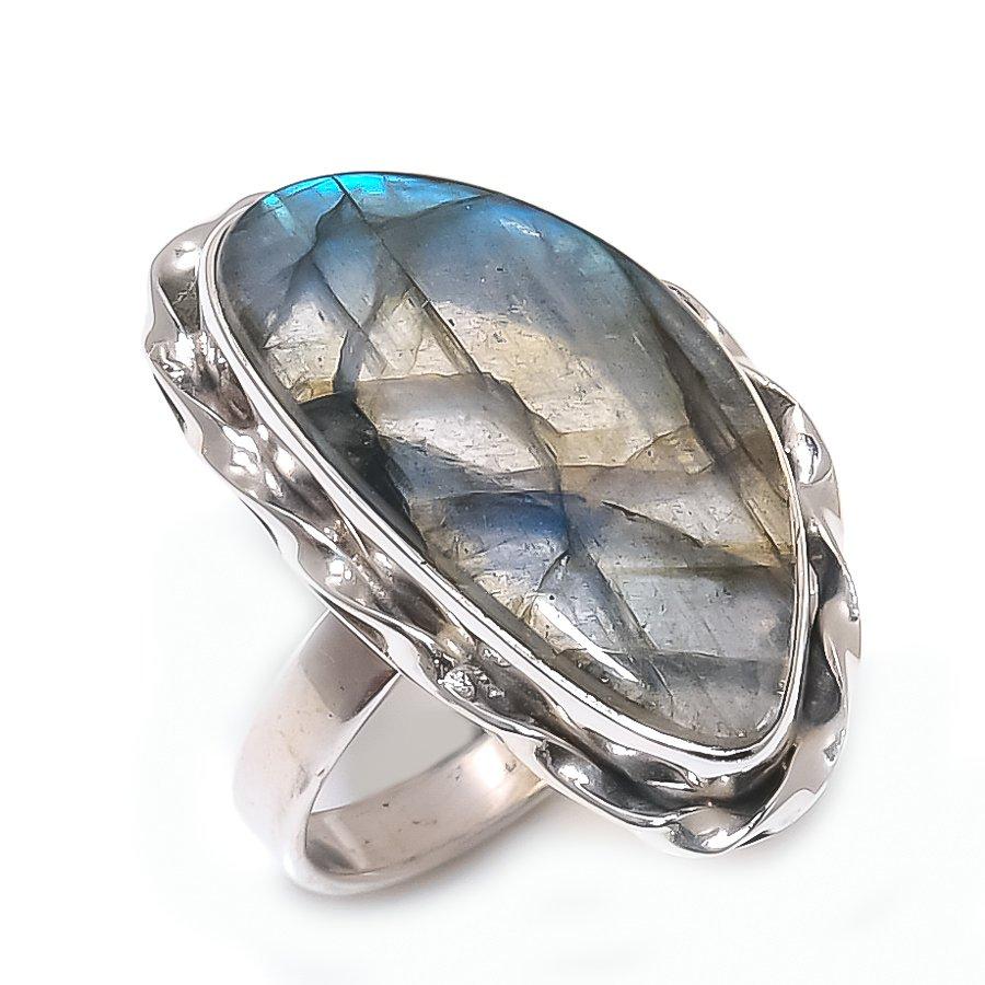 Natural Labradorite Gemstone Handmade 925 Solid Silver Jewelry Ring Size 7 O3b02