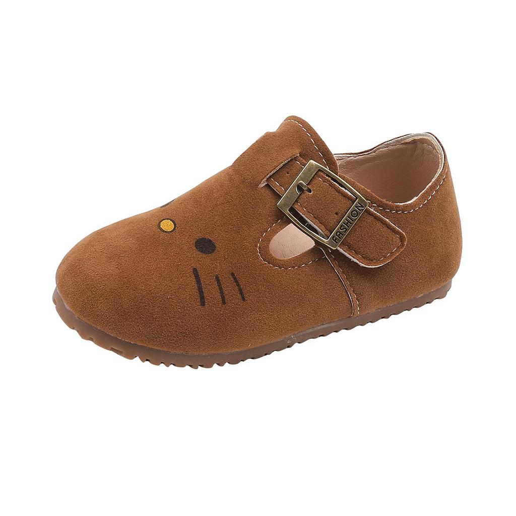 Girls' Birkenstock Leather Shoes - Stylish Spring 2025 Flats, Cartoon Design, Korean Influenced Driving Shoes