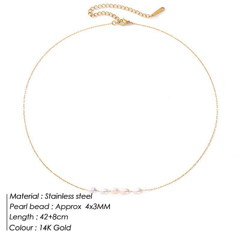 Elegant Freshwater Pearl Necklace with 14K Plated Titanium Steel Clavicle Chain - Versatile Design for Women
