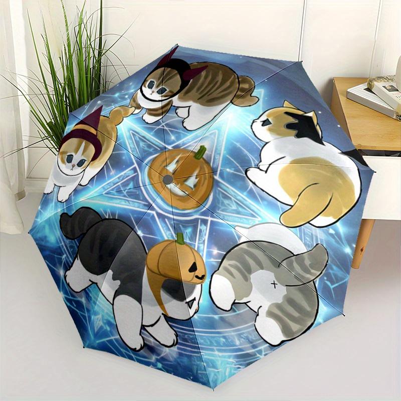 

1pc Five kittens for Halloween Pattern Automatic Umbrella is Fashionable and Good-Looking, a Portable 3-Fold Umbrella, Suitable for Travel and Da