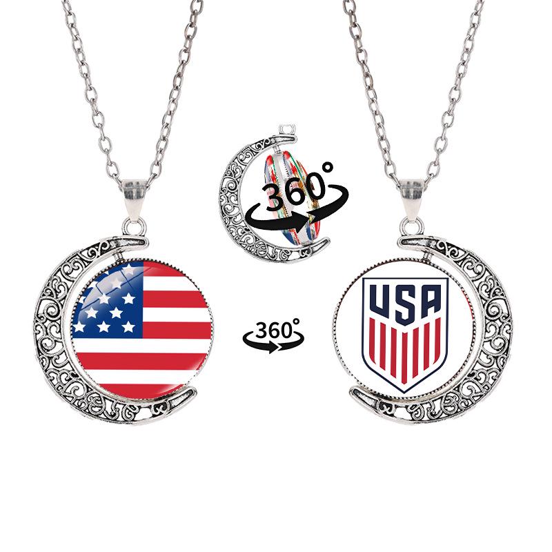 2026 World Cup Flag Emblem Double-Sided Crescent Pendant Necklace