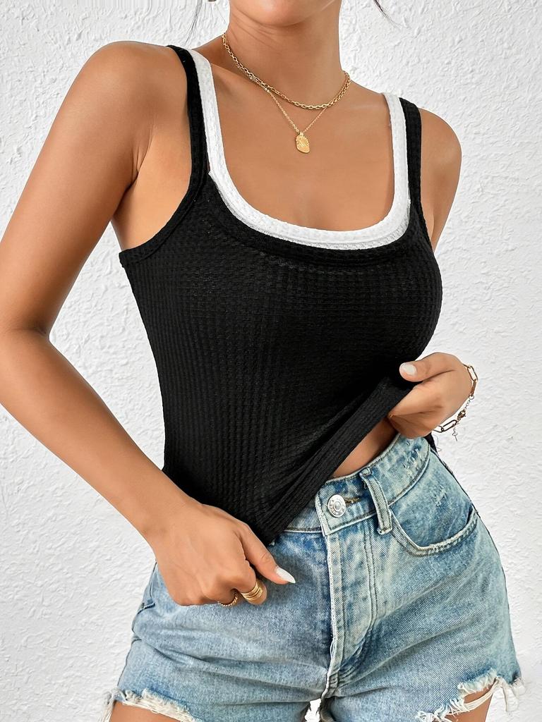 2026 Summer European & American Color Block Double Strap Camisole